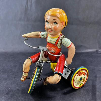 Vintage Tin Litho | Kiddy Cyclist | Unique Art Mfg