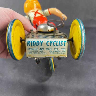 Vintage Tin Litho | Kiddy Cyclist | Unique Art Mfg
