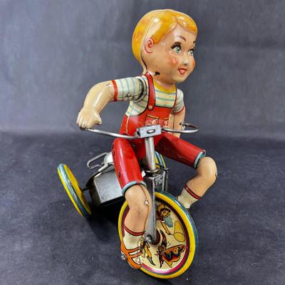 Vintage Tin Litho | Kiddy Cyclist | Unique Art Mfg