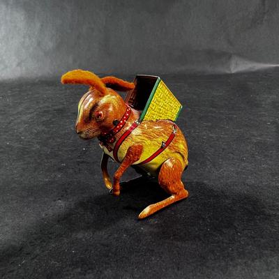 Vintage Tin Litho | Hopping Bunny with Basket | US Zone Germany