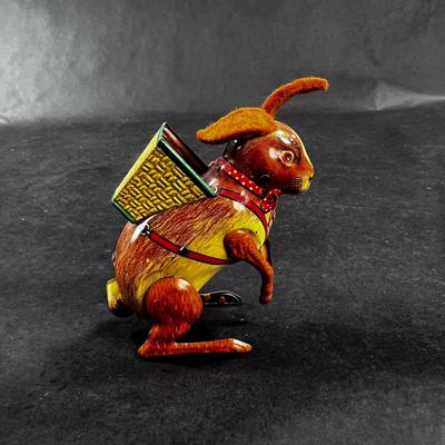 Vintage Tin Litho | Hopping Bunny with Basket | US Zone Germany