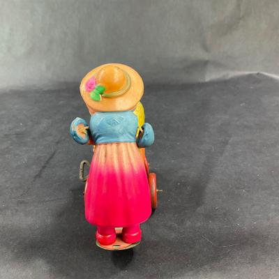 Vintage Celluloid and Tin Wind-Up | Girl and Buggy