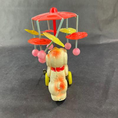 Vintage Celluloid and Tin | Poodle Pushing Carriage