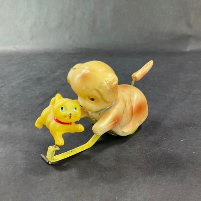 Vintage Celluloid Wind-Up | Dog and Cat at Play