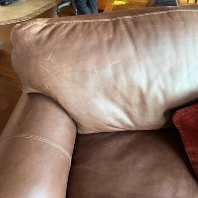 Sale Photo Thumbnail #17: Curved Shape Brown Leather Couch With Faux Alligator and Nail Head Trim (LR1)  Approximately 112" Long Two Piece Unit