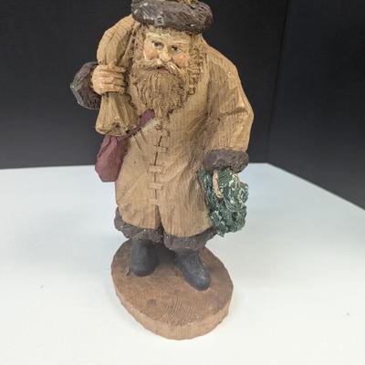 Vintage Wood World Santa Figurine Resin Bag