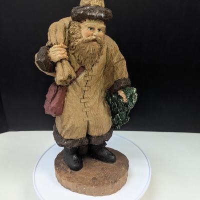 Vintage Wood World Santa Figurine Resin Bag
