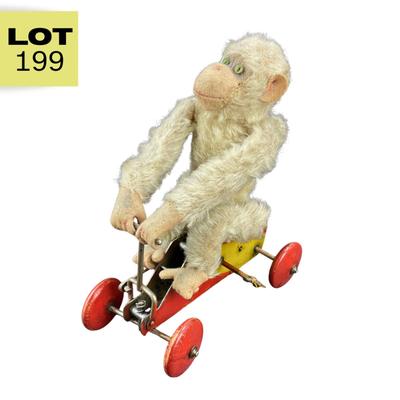 Vintage Wind-Up | Plush Monkey on Car | Steiff