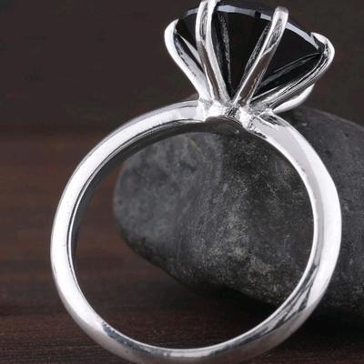 3 Ct Black Treated Diamond Ring 925 Silver Over | 6 Prong Setting