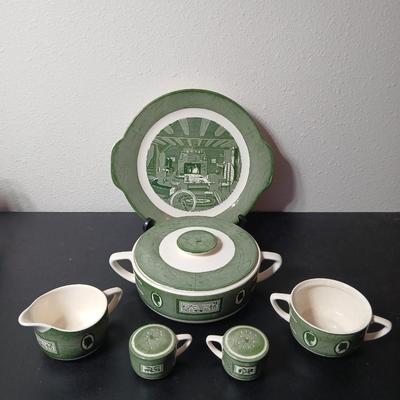 MCM 1950's Colonial Homestead dinnerware serve ware by Royal China, covered casserole dish, handled platter, salt & pepper and...