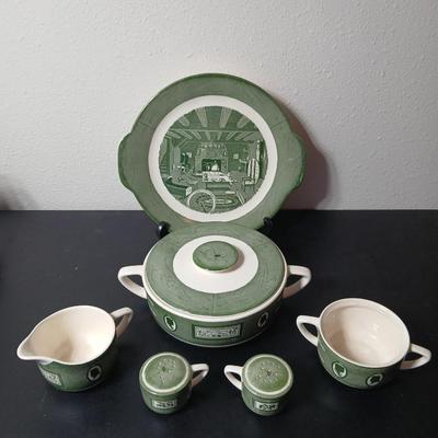 MCM 1950's Colonial Homestead dinnerware serve ware by Royal China, covered casserole dish, handled platter, salt & pepper and...
