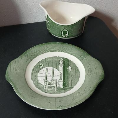 MCM 1950's Colonial Homestead dinnerware serve ware by Royal China, Large vegetable / serving bowls with two gravy boats with...