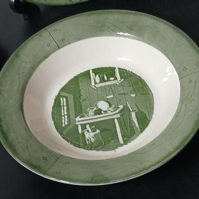 MCM 1950's Colonial Homestead dinnerware serve ware by Royal China, Large vegetable / serving bowls with two gravy boats with...