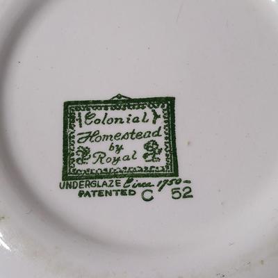 MCM 1950's Colonial Homestead dinnerware serve ware by Royal China, Large vegetable / serving bowls with two gravy boats with...