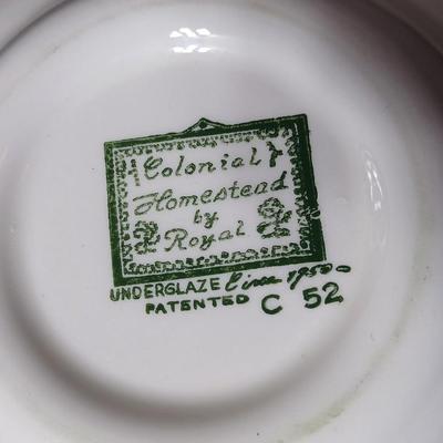 MCM 1950's Colonial Homestead dinnerware serve ware by Royal China, Complete serving set for 4