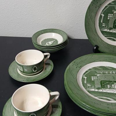 MCM 1950's Colonial Homestead dinnerware serve ware by Royal China, Complete serving set for 4
