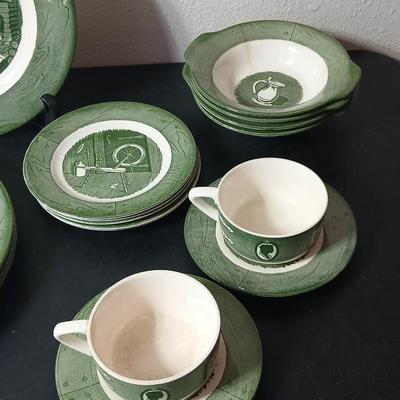 MCM 1950's Colonial Homestead dinnerware serve ware by Royal China, Complete serving set for 4