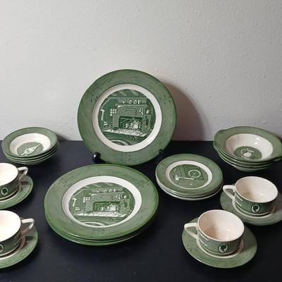 MCM 1950's Colonial Homestead dinnerware serve ware by Royal China, Complete serving set for 4