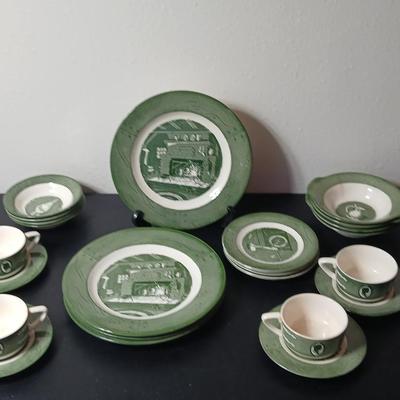 MCM 1950's Colonial Homestead dinnerware serve ware by Royal China, Complete serving set for 4