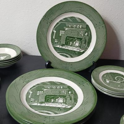 MCM 1950's Colonial Homestead dinnerware serve ware by Royal China, Complete serving set for 4