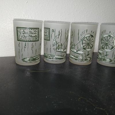 MCM vintage Hazel Atlas "Colonial Homestead" frosted tumblers 8 total & 4 total Juice glasses