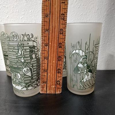MCM vintage Hazel Atlas "Colonial Homestead" frosted tumblers 8 total & 4 total Juice glasses