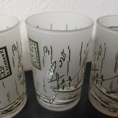 MCM vintage Hazel Atlas "Colonial Homestead" frosted tumblers 8 total & 4 total Juice glasses
