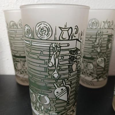 MCM vintage Hazel Atlas "Colonial Homestead" frosted tumblers 8 total & 4 total Juice glasses