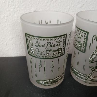MCM vintage Hazel Atlas "Colonial Homestead" frosted tumblers 8 total & 4 total Juice glasses