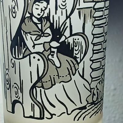 MCM vintage Hazel Atlas "Colonial Homestead" frosted tumblers 8 total & 4 total Juice glasses