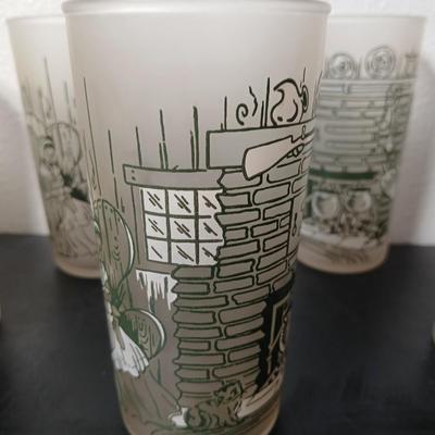 MCM vintage Hazel Atlas "Colonial Homestead" frosted tumblers 8 total & 4 total Juice glasses