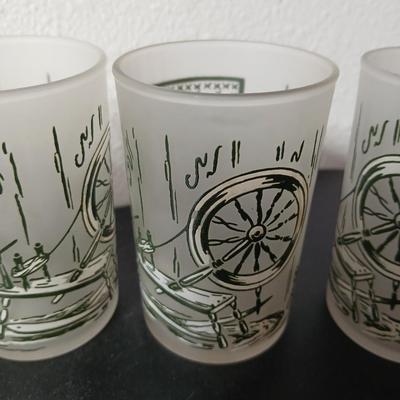 MCM vintage Hazel Atlas "Colonial Homestead" frosted tumblers 8 total & 4 total Juice glasses