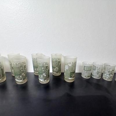 MCM vintage Hazel Atlas "Colonial Homestead" frosted tumblers 8 total & 4 total Juice glasses