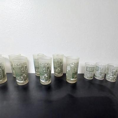 MCM vintage Hazel Atlas "Colonial Homestead" frosted tumblers 8 total & 4 total Juice glasses