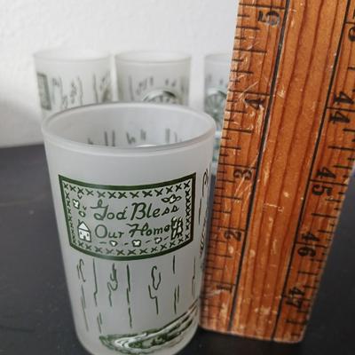 MCM vintage Hazel Atlas "Colonial Homestead" frosted tumblers 8 total & 4 total Juice glasses