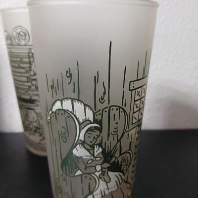 MCM vintage Hazel Atlas "Colonial Homestead" frosted tumblers 8 total & 4 total Juice glasses