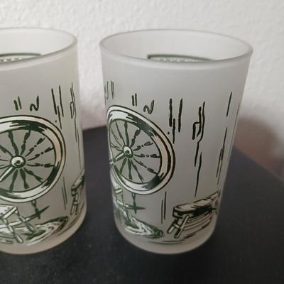 MCM vintage Hazel Atlas "Colonial Homestead" frosted tumblers 8 total & 4 total Juice glasses