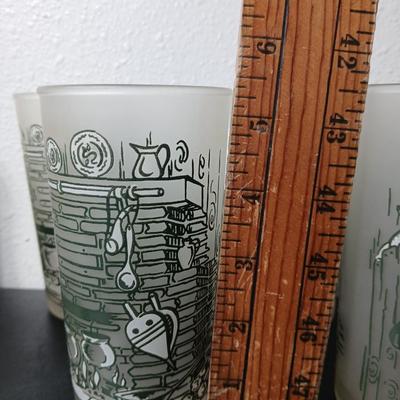 MCM vintage Hazel Atlas "Colonial Homestead" frosted tumblers 8 total & 4 total Juice glasses