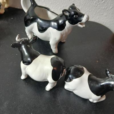 Adorable collection of Holstein cow-themed decorative and household items Otagiri Salt & Pepper, Tomy toy, Resin cow and more