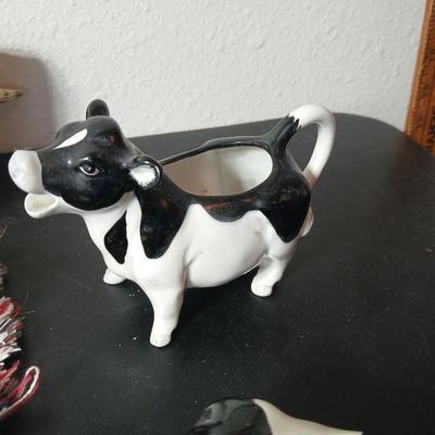 Adorable collection of Holstein cow-themed decorative and household items Otagiri Salt & Pepper, Tomy toy, Resin cow and more