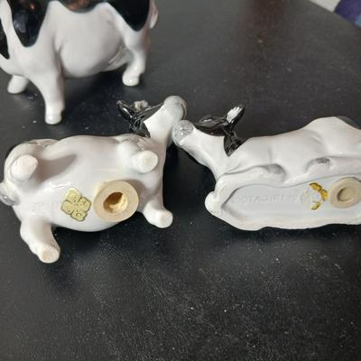 Adorable collection of Holstein cow-themed decorative and household items Otagiri Salt & Pepper, Tomy toy, Resin cow and more