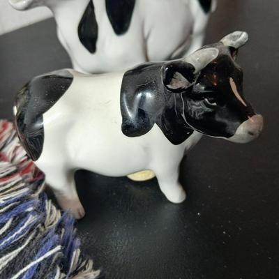 Adorable collection of Holstein cow-themed decorative and household items Otagiri Salt & Pepper, Tomy toy, Resin cow and more