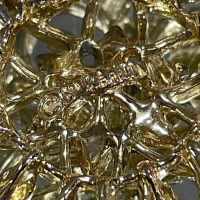 Pink stone gold tone brooch & Sarah C brooch