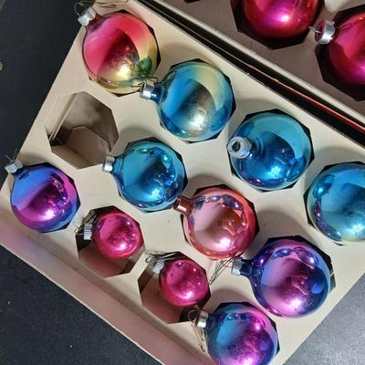 Vintage multi-colored and solid colored Shiny Brite Christmas ornaments