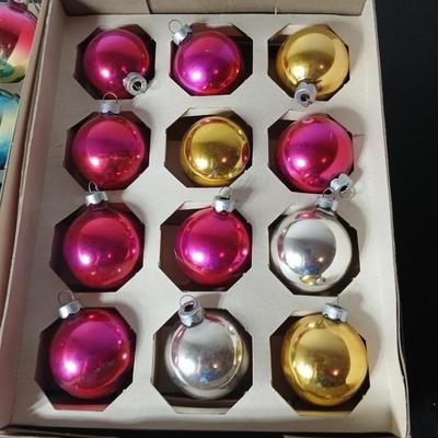 Vintage multi-colored and solid colored Shiny Brite Christmas ornaments