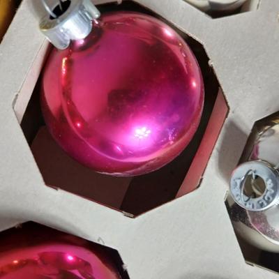 Vintage multi-colored and solid colored Shiny Brite Christmas ornaments
