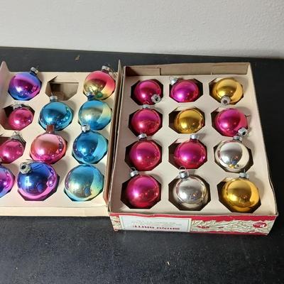 Vintage multi-colored and solid colored Shiny Brite Christmas ornaments