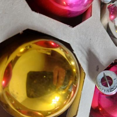 Vintage multi-colored and solid colored Shiny Brite Christmas ornaments