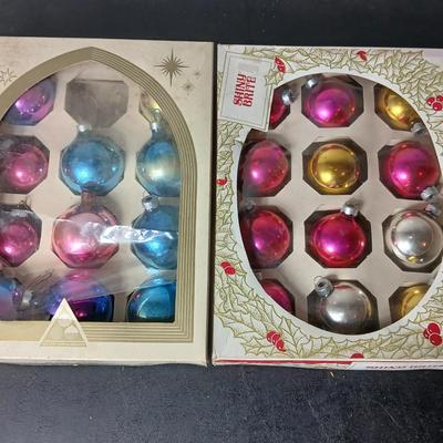 Vintage multi-colored and solid colored Shiny Brite Christmas ornaments