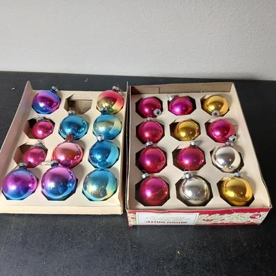 Vintage multi-colored and solid colored Shiny Brite Christmas ornaments